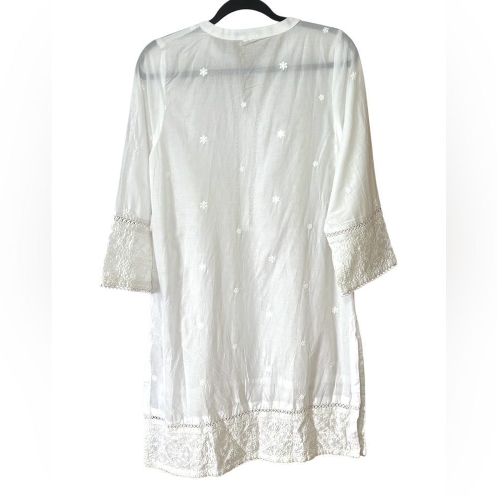 Embroidered Cotton Tunic / Swim Cover-up with Eyelet Boho Summer Vacation - Picture 4 of 15